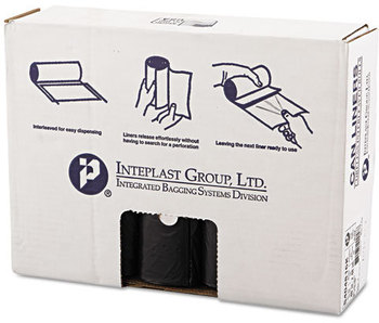 Inteplast Group High-Density Interleaved Commercial Can Liners,  40 x 48, 45gal, 16mic, Black, 25/Roll, 10 Rolls/Carton