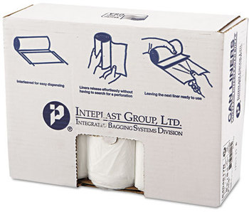 Inteplast Group High-Density Interleaved Commercial Can Liners,  40 x 48, 45gal, 17mic, Clear, 25/Roll, 10 Rolls/Carton