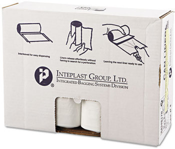 Inteplast Group High-Density Interleaved Commercial Can Liners,  43 x 48, 60gal, 17mic, Clear, 25/Roll, 8 Rolls/Carton