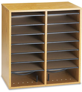 Safco® Adjustable Compartment Wood Literature Organizers,  16 Section, 19 1/2 x 11 3/4 x 21, Medium Oak
