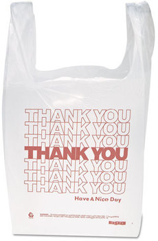 Inteplast Group "Thank You" Handled T-Shirt Bag,  11 1/2 x 21, Polyethylene, White, 900/Carton