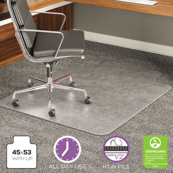 deflecto® ExecuMat® Intensive All Day Use Chair Mat for Plush, High Pile Carpeting,  45x53 w/Lip, Clear