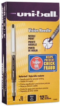uni-ball® VISION Needle™ Stick Roller Ball Pen,  Black Ink, Fine, Dozen