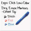A Picture of product SAN-1751662 EXPO® Click™ Dry Erase Marker Starter Set,  Eraser/Wipes/Markers, Chisel, Asstd, 3/Set
