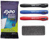 A Picture of product SAN-1751662 EXPO® Click™ Dry Erase Marker Starter Set,  Eraser/Wipes/Markers, Chisel, Asstd, 3/Set