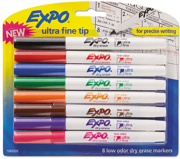 EXPO® Low-Odor Dry-Erase Marker,  Ultra Fine Point, Assorted, 8/Set