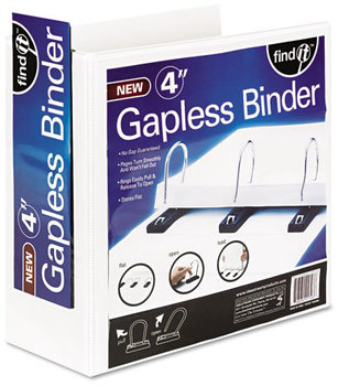 find It™ Gapless Loop Ring View Binder,  11 x 8-1/2, 4" Capacity, White