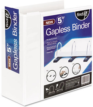 find It™ Gapless Loop Ring View Binder,  11 x 8-1/2, 5" Capacity, White