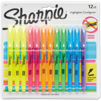 Sharpie® Pocket Style Highlighters,  Chisel Tip, Assorted Ink, 12 per Set