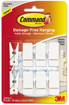 Command™ Spring Hook,  3/4w x 5/8d x 1 1/2h, White, 8 Hooks/Packs