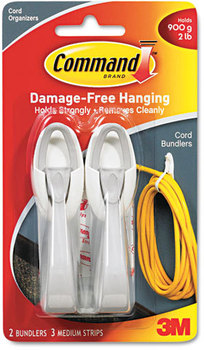 Command™ Adhesive Cord Management,  White, 2/Pack