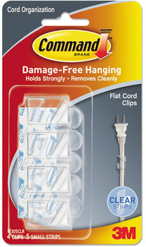 Command™ Adhesive Cord Management,  Flat, w/Adhesive, Clear, 4/Pack