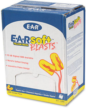 3M™ E·A·Rsoft™ Yellow Neon Blasts™ Soft Foam Earplugs E-A-Rsoft Corded, 200 Pairs/Box