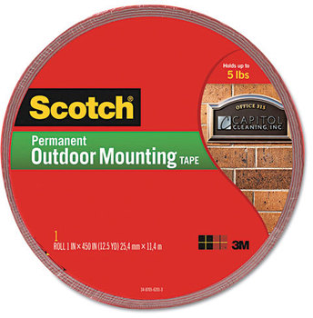 Scotch® Permanent Heavy Duty Interior/Exterior Mounting Tape,  1" x 450", Gray w/Red Liner