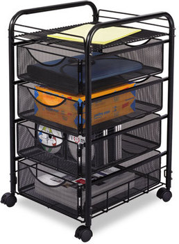 Safco® Onyx™ Mesh Mobile File with Four Supply Drawers Metal, 1 Shelf, 4 15.75" x 17" 27", Black
