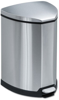 Safco® Step-On Receptacle,  Triangular, Stainless Steel, 4gal, Chrome/Black