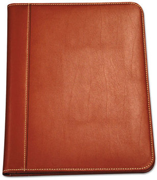 Samsill® Contrast Stitch Leather Padfolio,  8 1/2 x 11, Leather, Tan