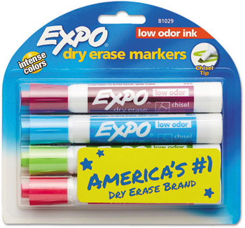 EXPO® Low-Odor Dry-Erase Marker,  Chisel Tip, Classic Colors Assorted, 4/Set