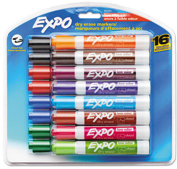 EXPO® Low-Odor Dry-Erase Marker,  Chisel Tip, Assorted, 16/Set