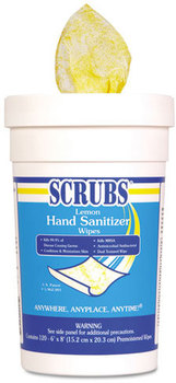 SCRUBS® Hand Sanitizer Wipes,  6 x 8, 120 Wipes/Canister, 6 Canisters/Case