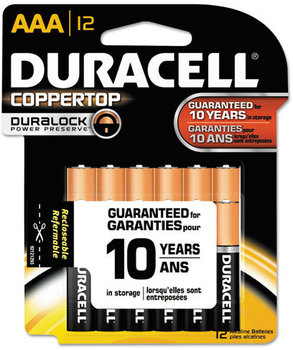 Duracell® CopperTop® Alkaline Batteries with Duralock Power Preserve™ Technology,  AAA, 12/Pk
