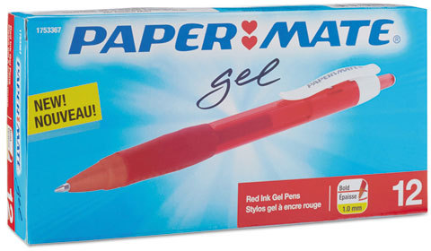 SANFORD 1753367 Paper Mate® Retractable Gel Pen, Red Ink, Bold, Dozen