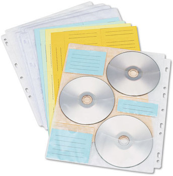 Innovera® CD/DVD Three Ring Binder Pages Two-Sided for Three-Ring 6 Disc Capacity, Clear, 10/Pack