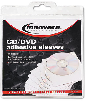 Innovera® Adhesive CD/DVD Holders Self-Adhesive Sleeves, 1 Disc Capacity, Clear, 10/Pack