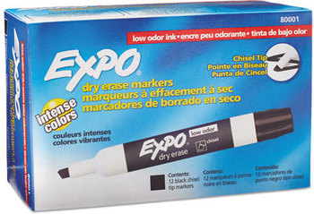 EXPO® Low-Odor Dry-Erase Marker,  Chisel Tip, Black, Dozen