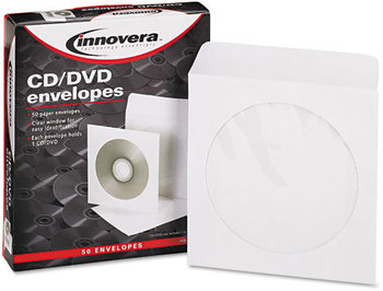 Innovera® CD/DVD Envelopes Clear Window, 1 Disc Capacity, White, 50/Pack