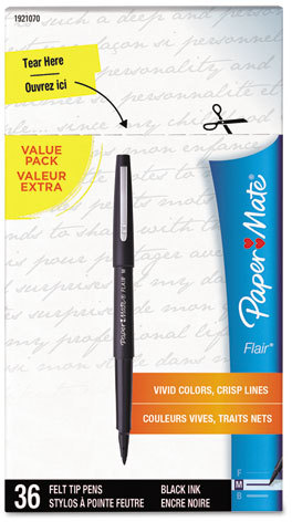 Paper Mate 1921070 Flair Porous Medium Point Felt Tip Pen Black 36