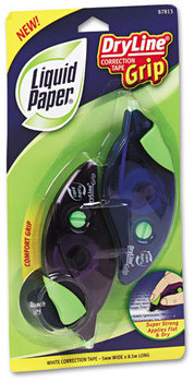 Paper Mate® Liquid Paper® DryLine® Grip Correction Tape,  1/5" x 335", Blue/Purple Dispensers, 2/Pack
