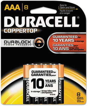 Duracell® CopperTop® Alkaline Batteries with Duralock Power Preserve™ Technology,  Duralock Power Preserve, AAA, 8/PK, 40 PK/Carton