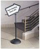 A Picture of product SAF-4173BL Safco® WriteWay™ Double-Sided Dry Erase Standing Message Sign Magnetic Arrow, 64.25" Tall Black Stand, 25.5 x 17.75 White Face