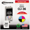 A Picture of product IVR-CLI36 Innovera® CL136 Ink Cartridge Remanufactured Tri-Color Replacement for CLI-36 (1511B002), 249 Page-Yield