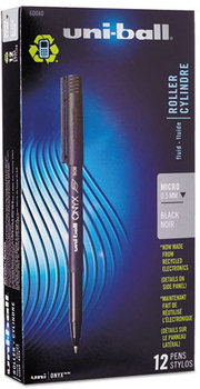 uni-ball® ONYX® Stick Roller Ball Pen,  Black Ink, Micro, Dozen