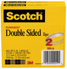 A Picture of product MMM-6652P1236 Scotch® Double-Sided Tape 3" Core, 0.5" x 36 yds, Clear, 2/Pack