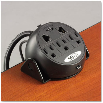 Safco® Three-Outlet Power Module 3 Outlets, 2 RJ-45 Ports, 8 ft Cord, Black