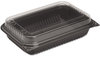 A Picture of product 967-055 SOLO® Cup Company Hinged-Lid Dinner Box,  1-Comp, Black/Clear, 64oz, 11 1/2w x 8.05d x 2.95h, 100/Carton