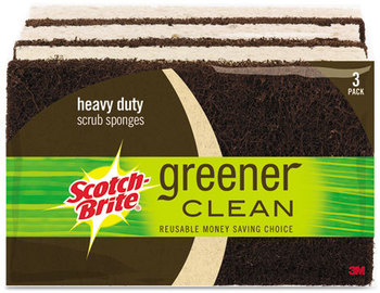 Scotch-Brite™ Greener Clean Heavy-Duty Scrub Sponge,  2 7/10 x .75 x 4 3/5, Brown, 3/Pack