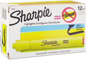 Sharpie® Tank Style Highlighters,  Chisel Tip, Fluorescent Yellow, Dozen