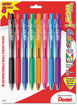 Pentel® WOW!™ Retractable Ballpoint Pen,  1mm, Assorted Barrel, Assorted Ink, 8/Pack