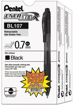 Pentel® EnerGel-X® Retractable Roller Gel Pen,  .7mm, Black Barrel, Black Ink, 24/Pack