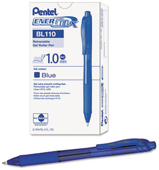 Pentel® EnerGel-X® Retractable Roller Gel Pen,  1mm, Trans Blue Barrel, Blue Ink, Dozen