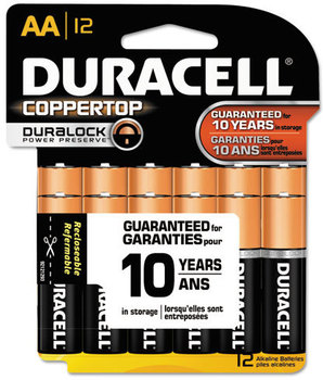 Duracell® CopperTop® Alkaline Batteries with Duralock Power Preserve™ Technology,  AA, 12/Pk