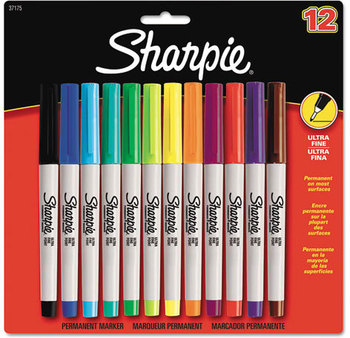 Sharpie® Ultra Fine Tip Permanent Marker,  Ultra Fine Point,, Assorted Colors, 12/Pack