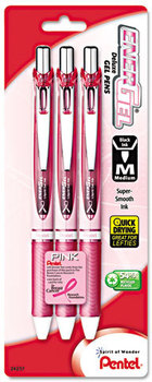Pentel® EnerGel® RTX Retractable Liquid Gel Pen,  .7mm, Pink Barrel, Black Ink. 3/Pack