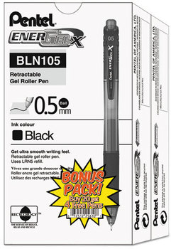 Pentel® EnerGel-X® Retractable Roller Gel Pen,  .5mm, Black Barrel, Black Ink, 24/Pack