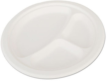 SCT® ChampWare™ Heavyweight Bagasse Dinnerware,  3-Compartment Plate, 10", White, 500/Carton  Compostable