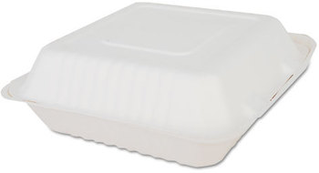 SCT® ChampWare™ Molded-Fiber Clamshell Containers,  9w x 9d x 3h, White, 200/Carton.  Compostable.